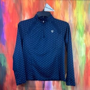 Ariat Tek girls’ L navy blue & white polka white riding top